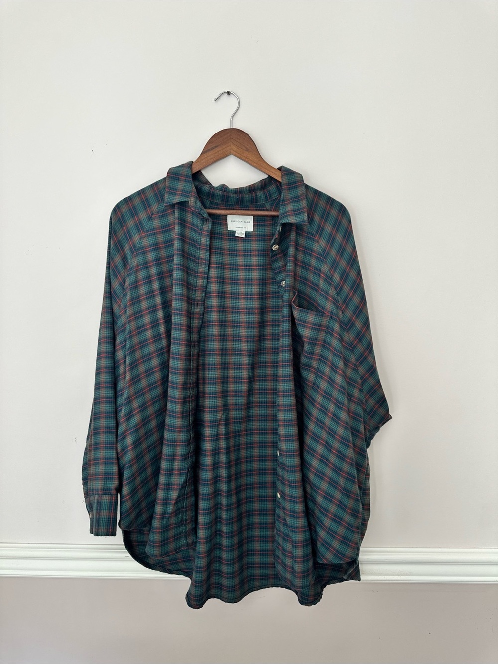 American Eagle Outfitters Green and Navy Plaid Top